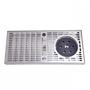 POL03127 - Spillbrickor med avlopp och glastvätt - Spillbricka rostfritt stål 400x180x30 mm med glastvätt