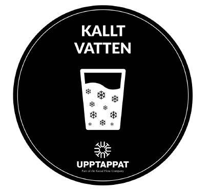 UPP00199 - Tillbehör - Välvd dekal med texten "Kallt vatten" vit text på svart botten ⌀82 mm