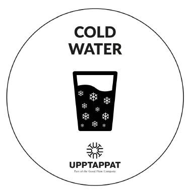 UPP00202 - Tillbehör - Välvd dekal med texten "Cold water" svart text på vi botten ⌀82 mm