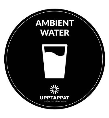 UPP00206 - Tillbehör - Välvd dekal med texten "Ambient water" vit text på svart botten ⌀82 mm