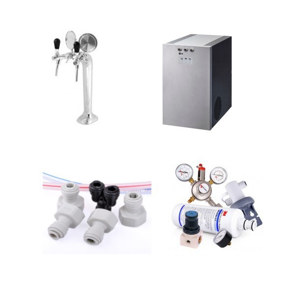 PACK00128 - Kolsyrat vatten - Paket kolsyrat vatten - Blupura Piccola Box 15 med tapptorn "Thor" i krom för två dryckeslinjer