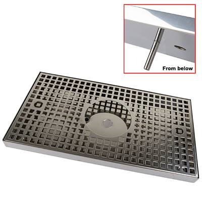 UPP00249 - Spillbrickor med avlopp och glastvätt - Spillbricka i rostfritt 400x220x25 med avlopp och glastvätt